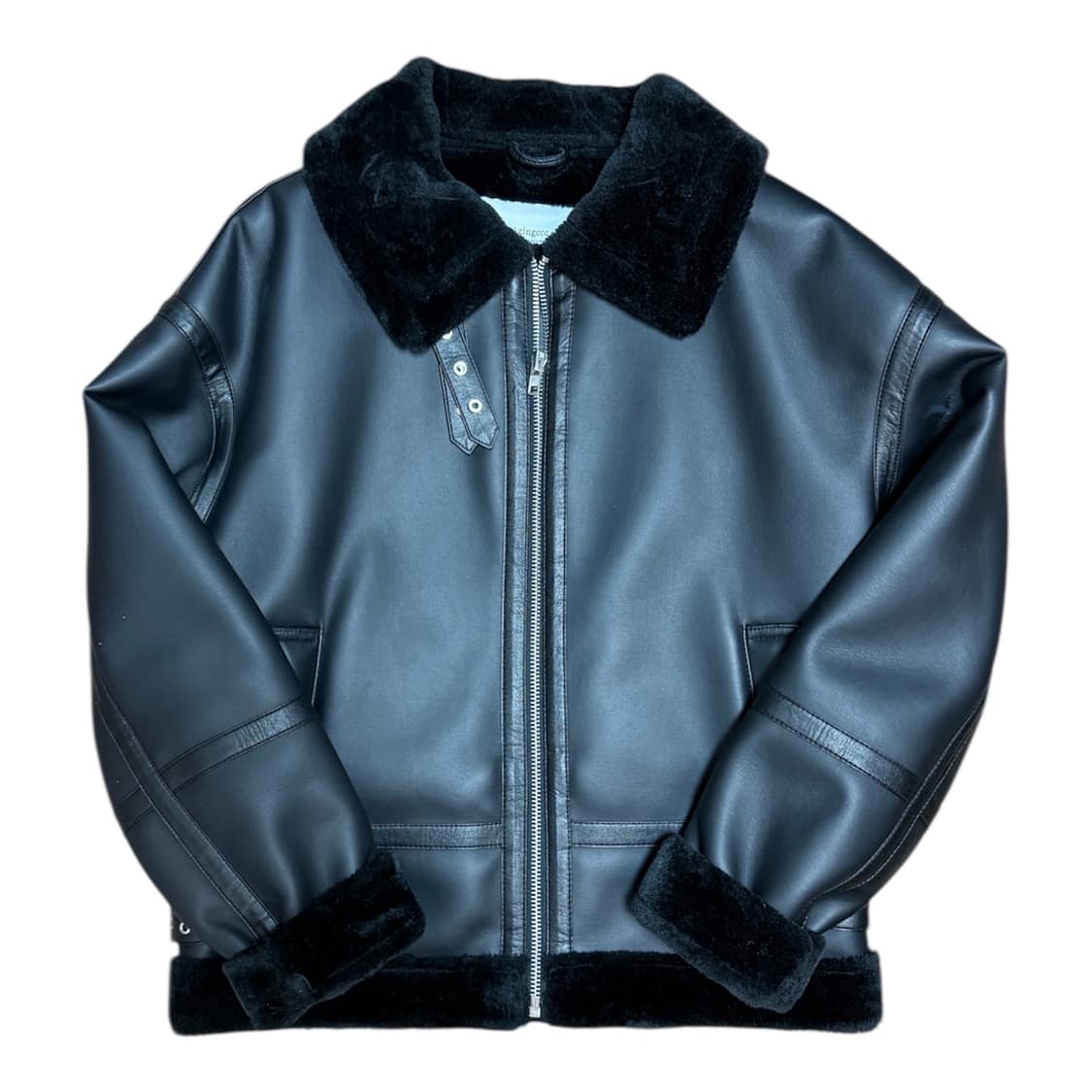 에이징씨씨씨 드롭숄더핏 B-3 무스탕 블랙 상품이미지4