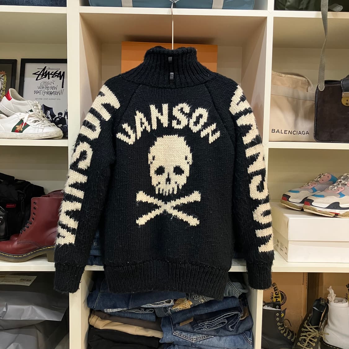 밴슨 레더 양털 니트 집업 M 상품이미지3