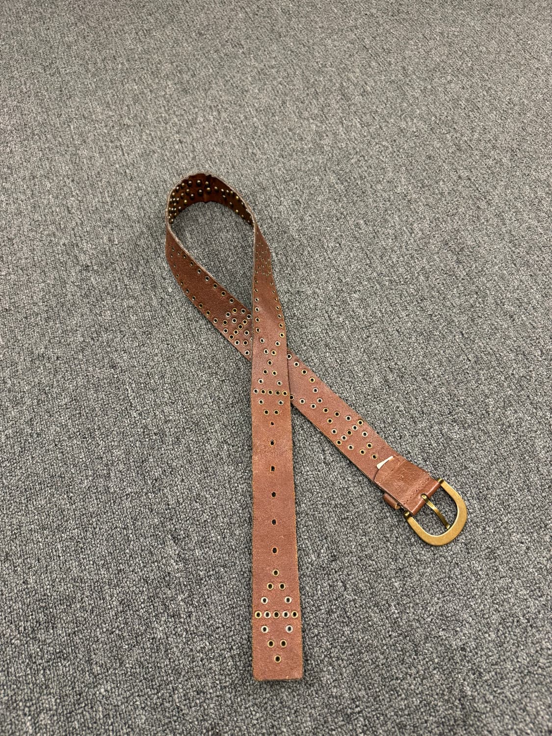 Vintage 패턴 스터드 웨스턴 브라운 가죽벨트 상품이미지4