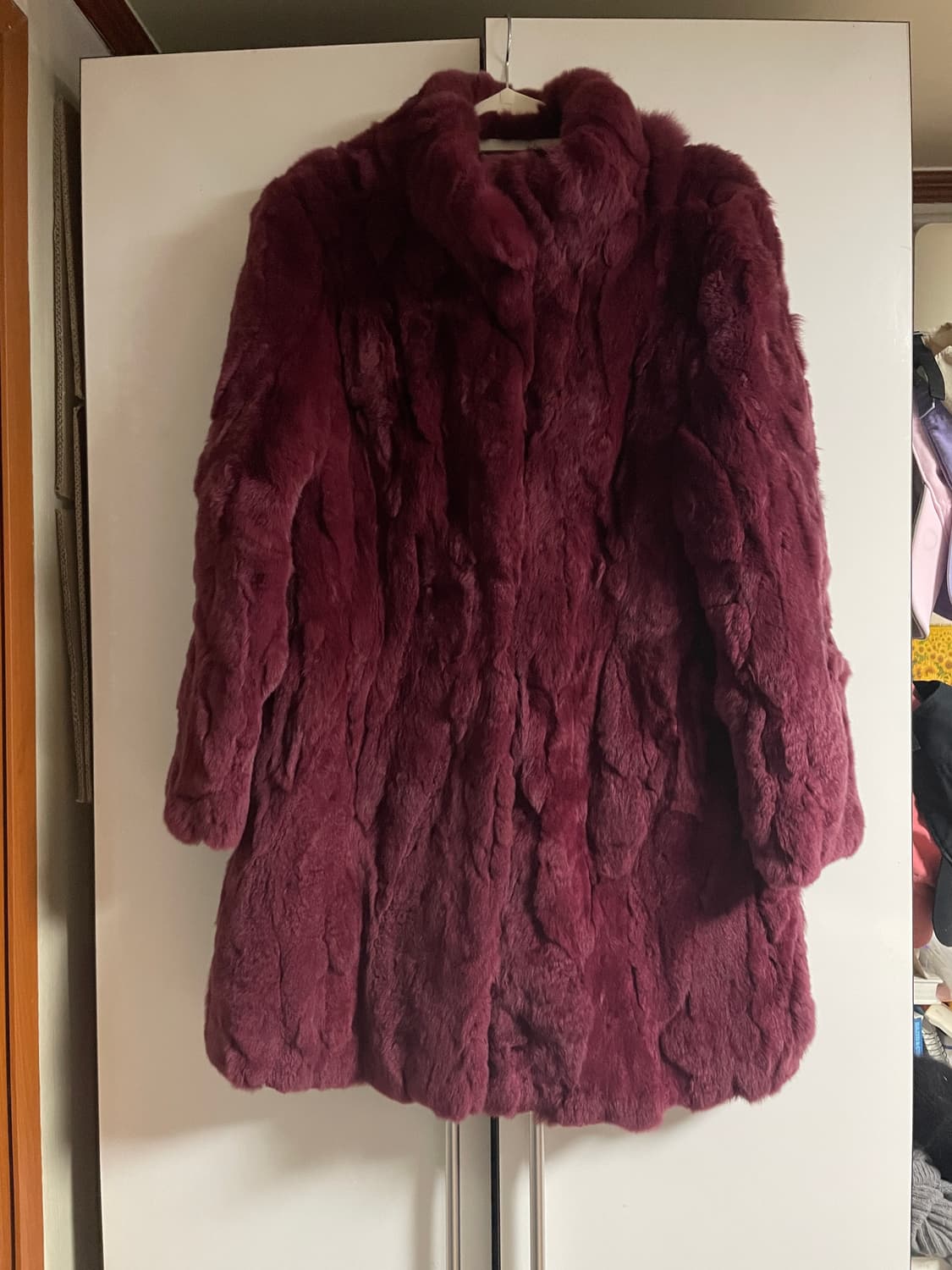 zero degree 천연 모피 토끼(렉스) 코트 버건디 상품이미지1