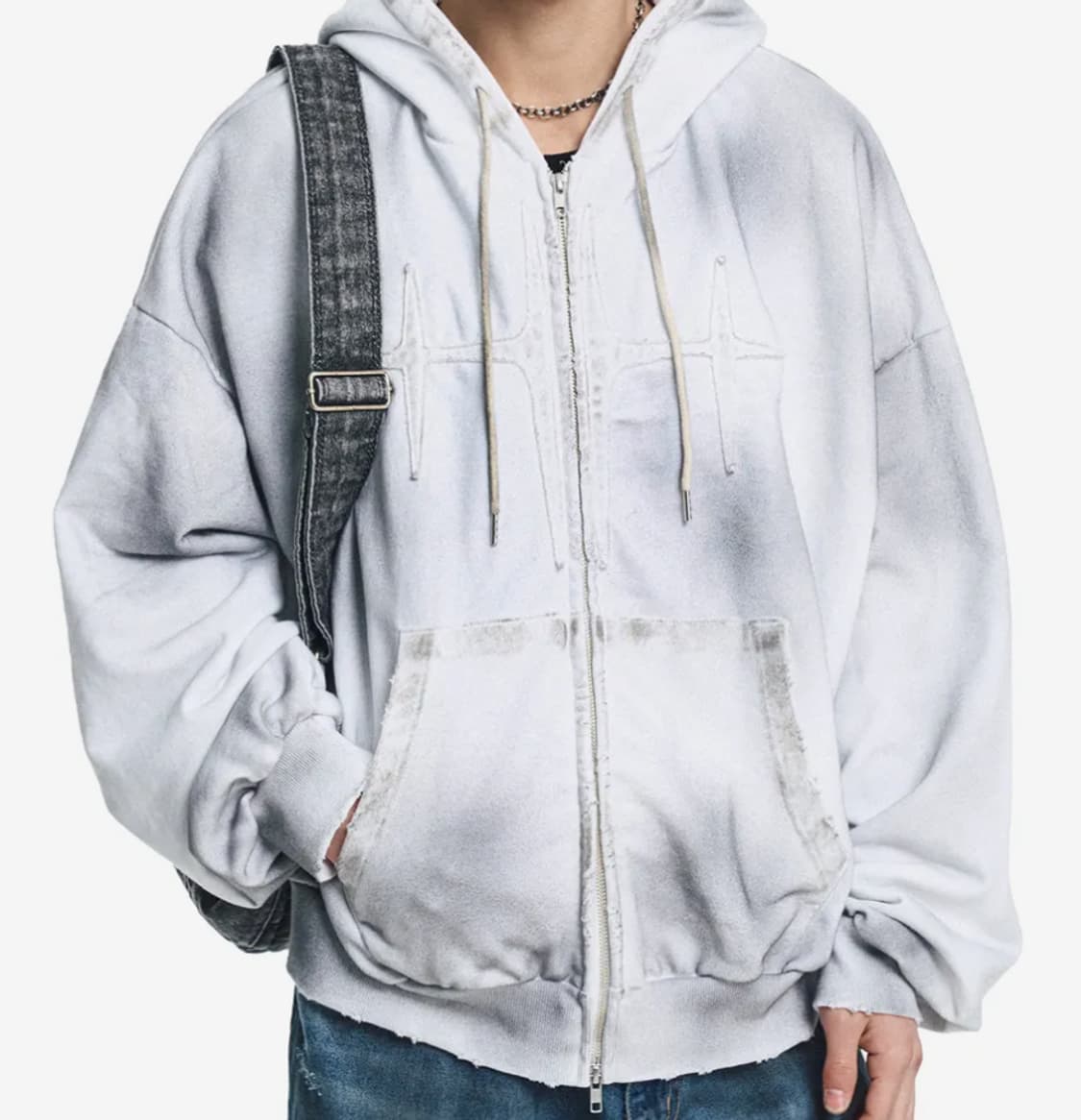 EASYNOEASY 더티 화이트 워시드 패치 후드집업 상품이미지1