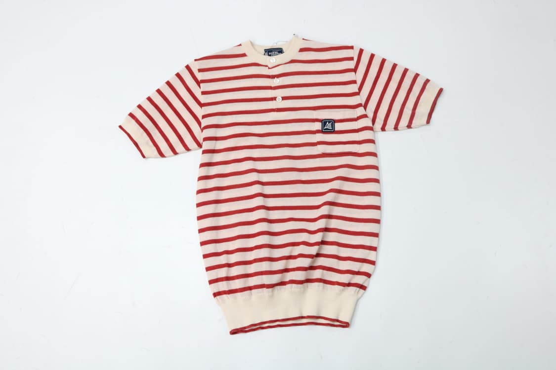 Pedrini Yachting 빈티지 레드 스트라이프 헨리넥 니트 (M) 상품이미지2