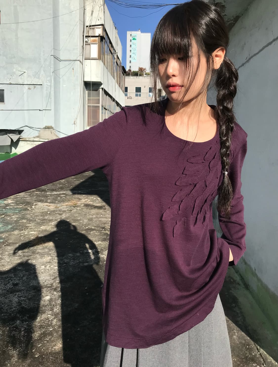 딥퍼플 나뭇잎 티셔츠 상품이미지3