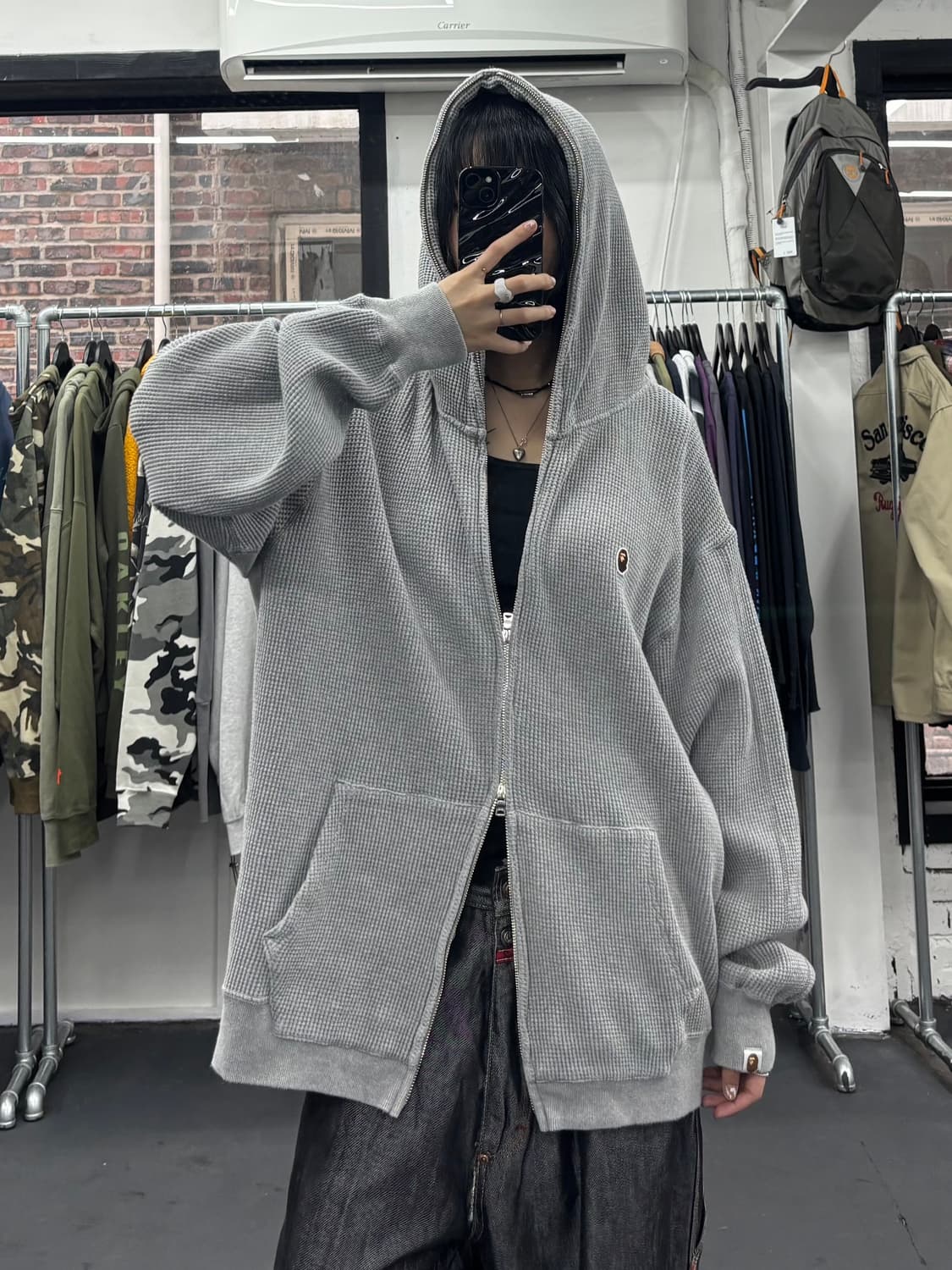 베이프 스몰로고 와플 후드집업 상품이미지1