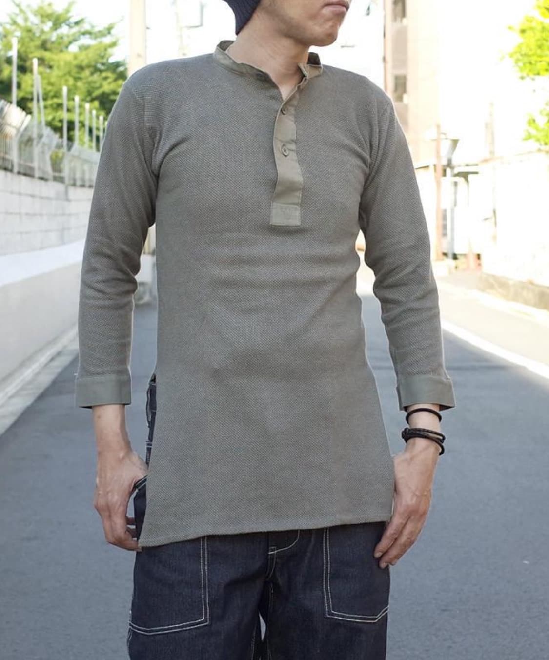 SWEDEN ARMY M-39 언더웨어 외플 헨리넥 셔츠=스웨덴 군 상품이미지1