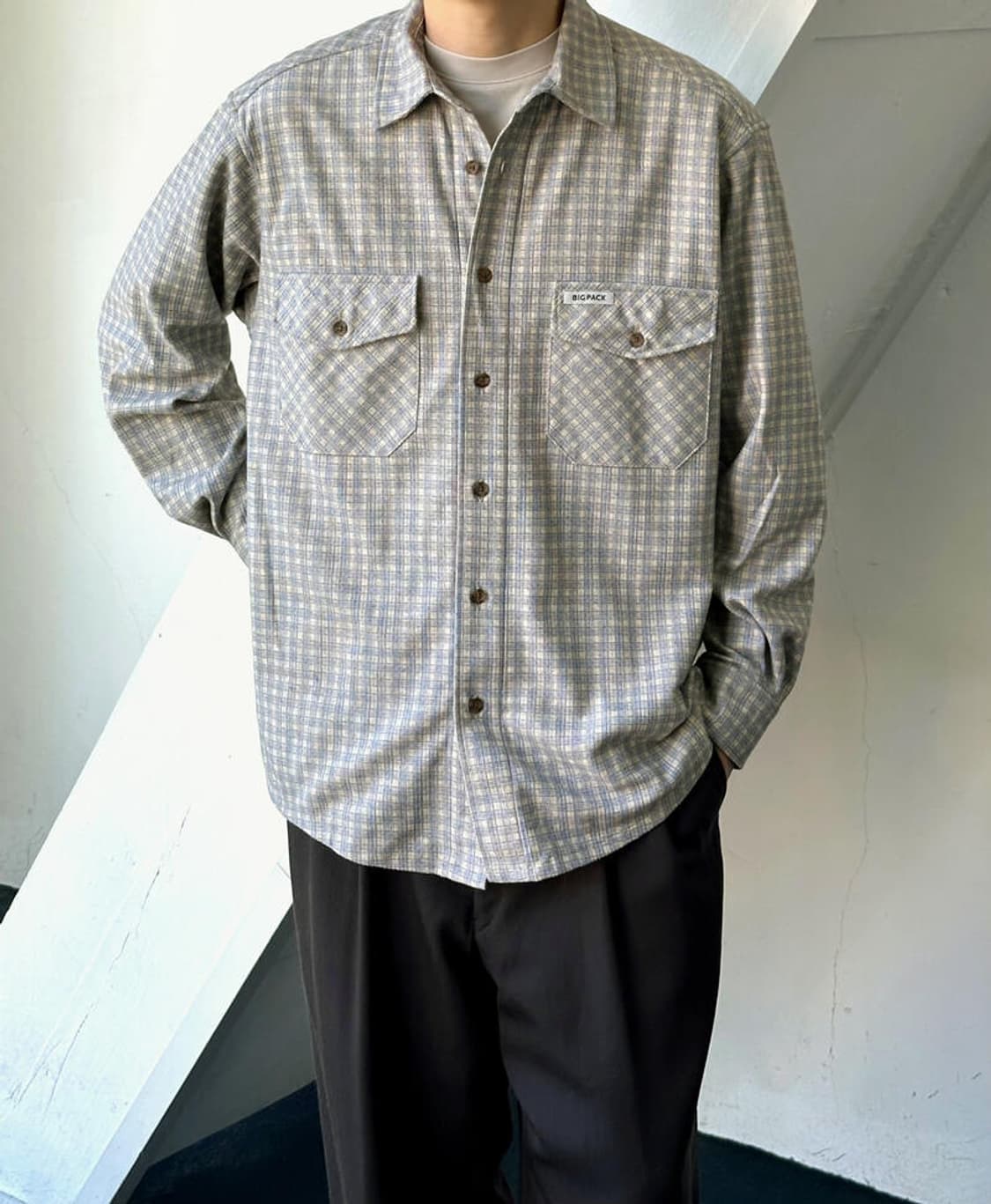 Poly nel woven check work shirt 상품이미지8