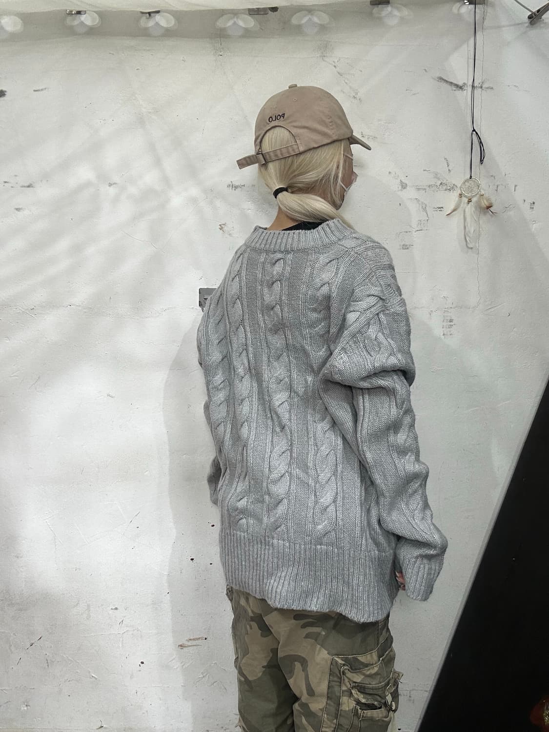 일본 빈티지 그레이 꽈배기 회색 니트 상품이미지3