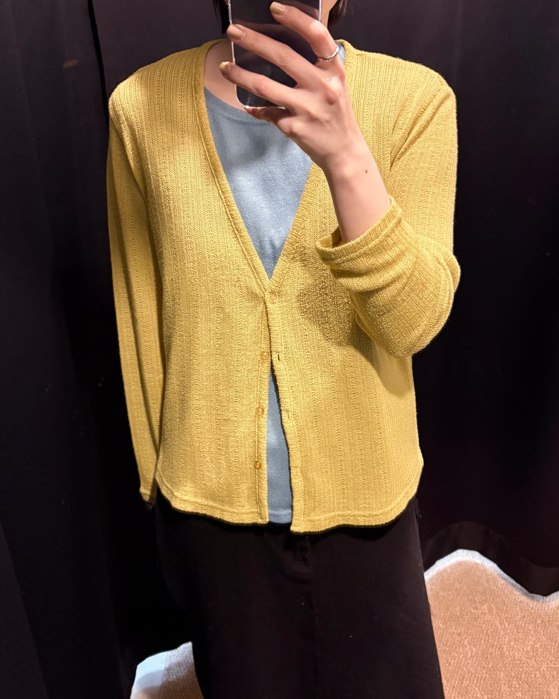 Yellow Pointelle Knit Cardigan 상품이미지1