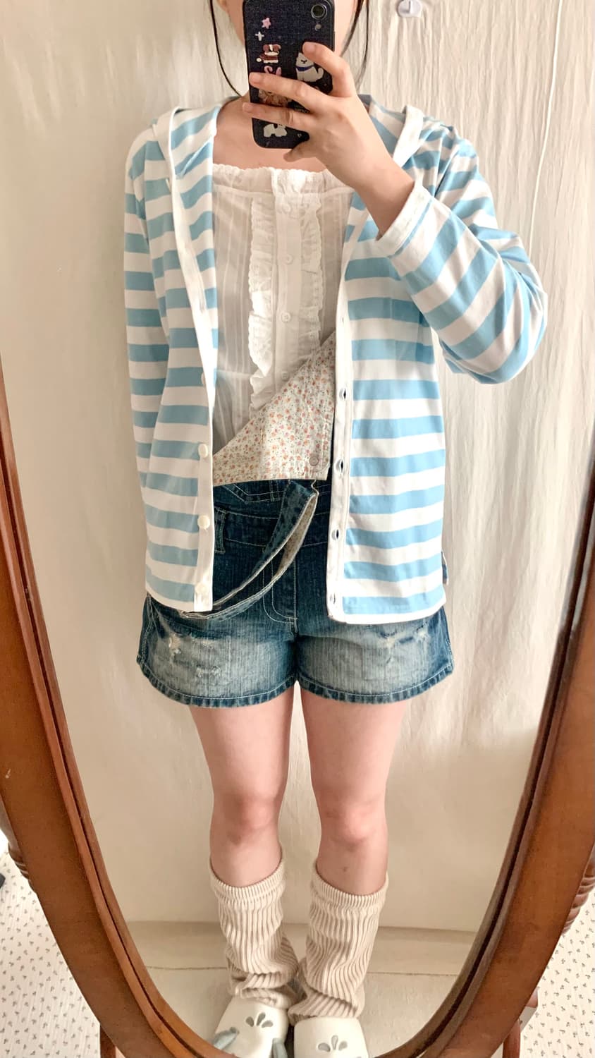 하늘 스트라이프 후드 가디건 상품이미지5