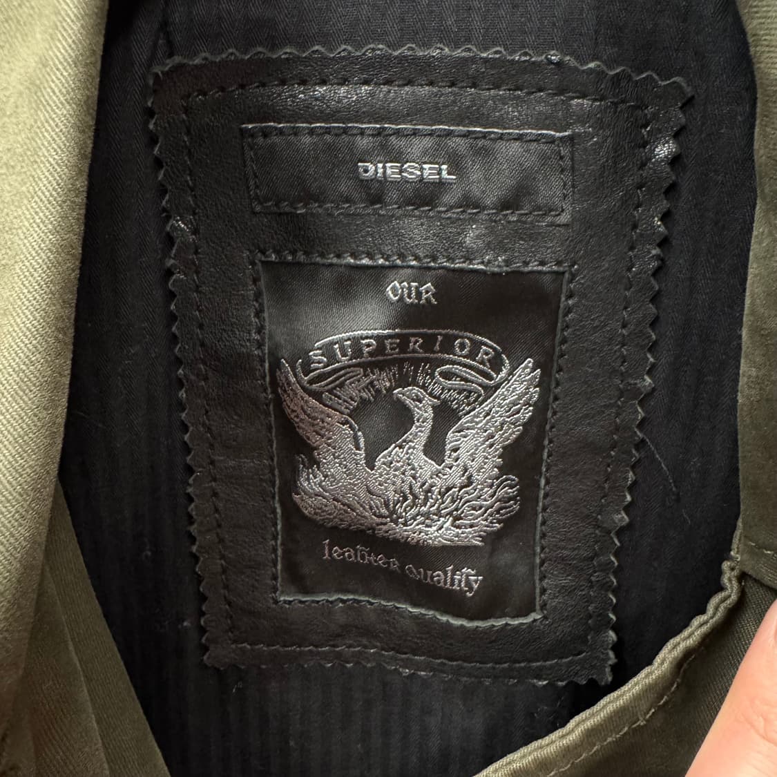 00s 디젤 램스킨 코튼 레더 자켓 전면 집업 포켓 포인트 블랙 카키 상품이미지6