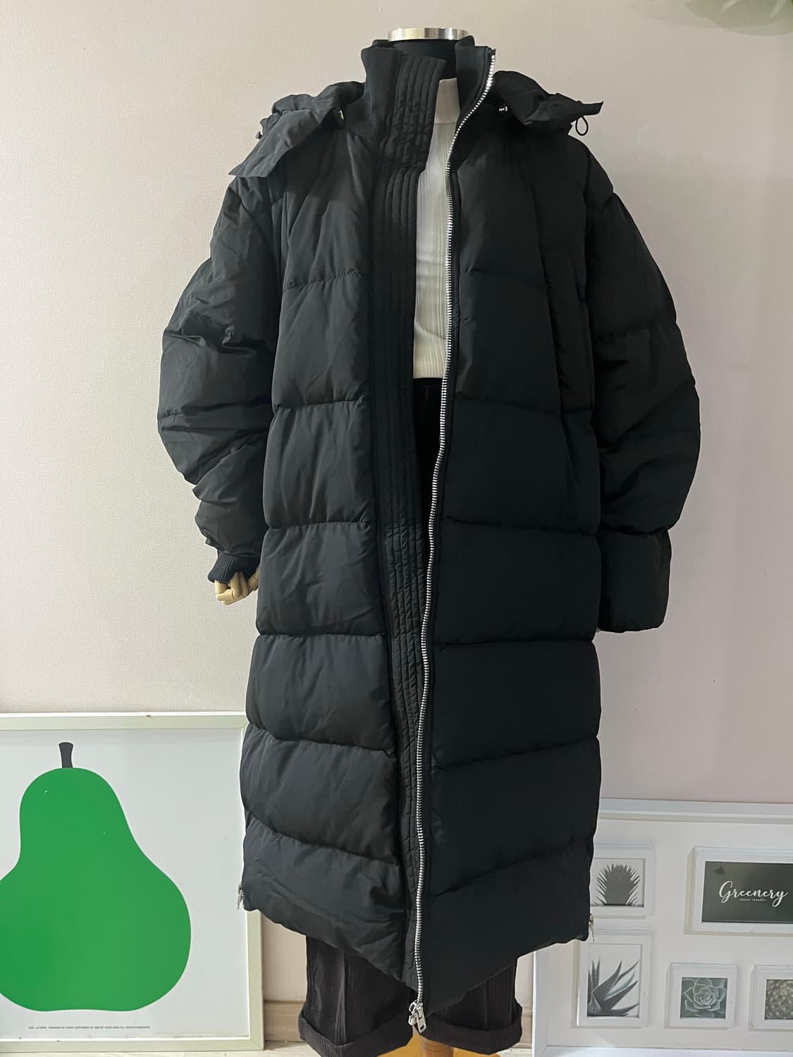 블랙오리털롱패딩 상품이미지1