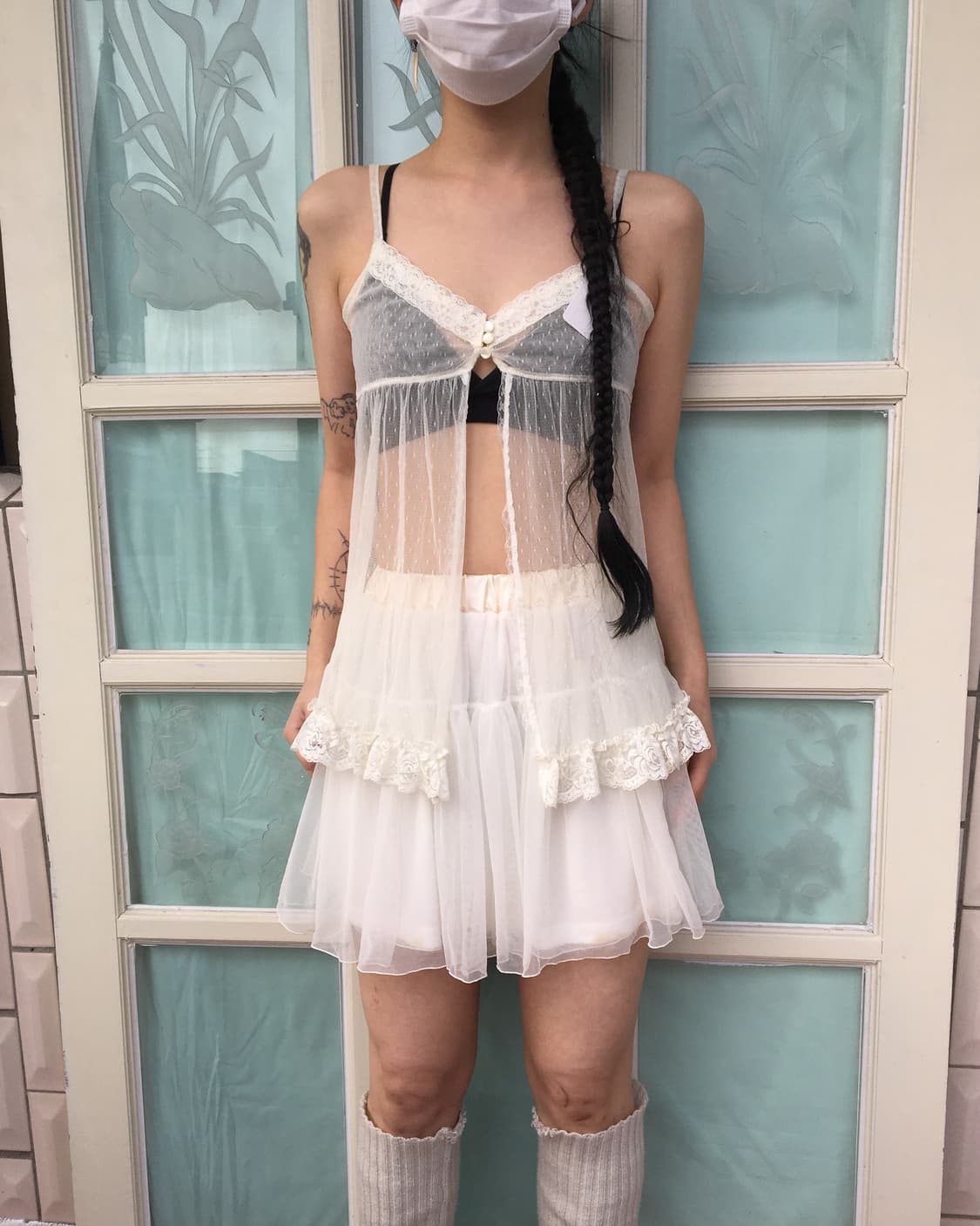 Dot pattern see through sleeveless 상품이미지6