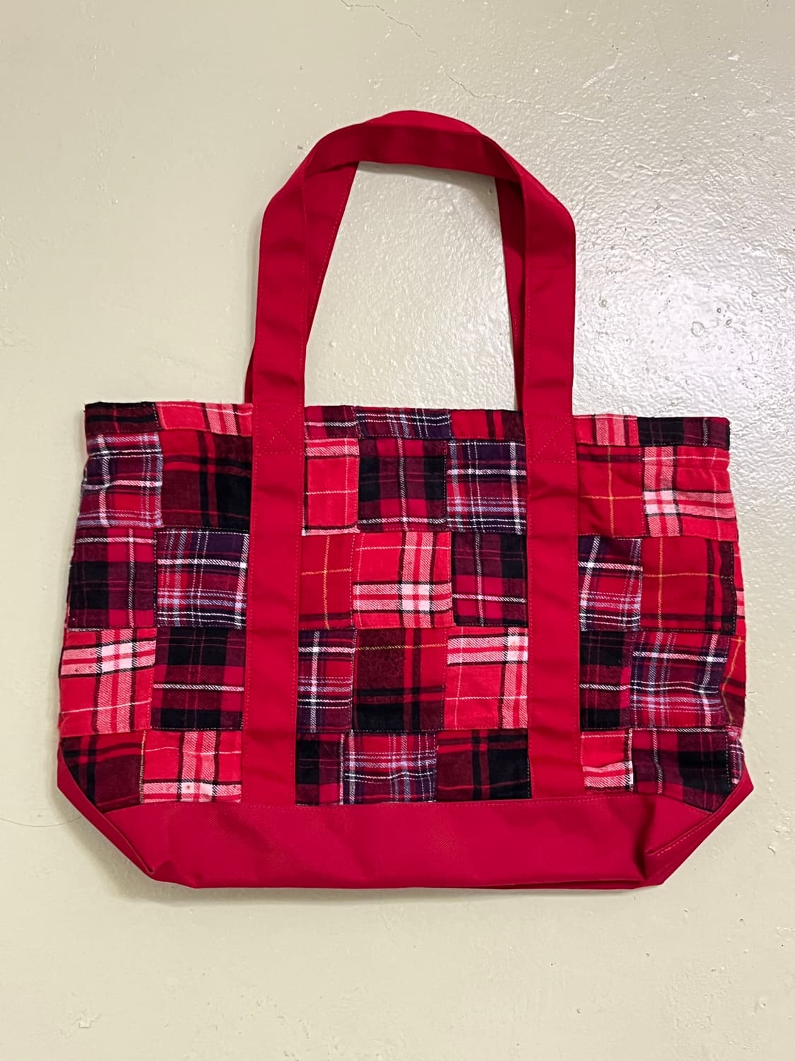 이스트보이 레드 패치워크 체크 토트백 🍝 상품이미지9