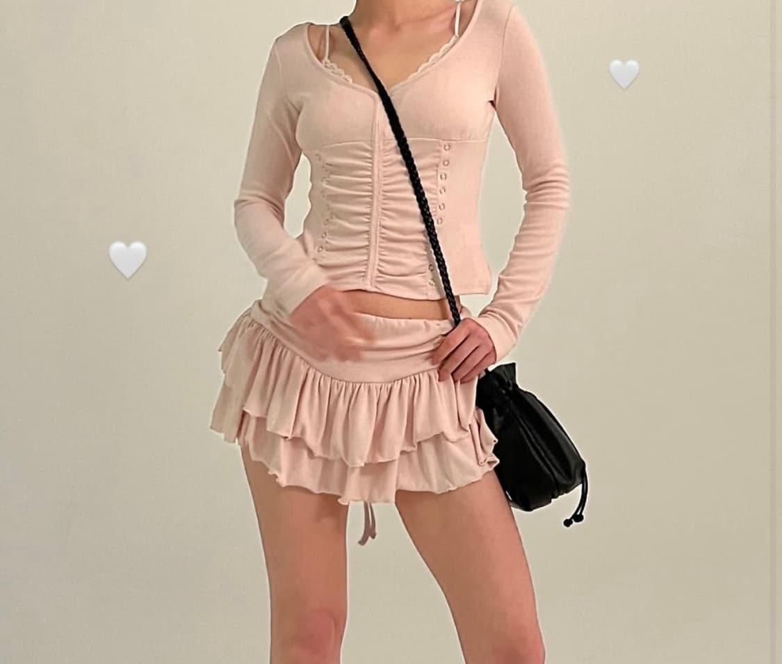 쓰리타임즈 시나몬 탑 스커트 세트 핑크 s 상품이미지1