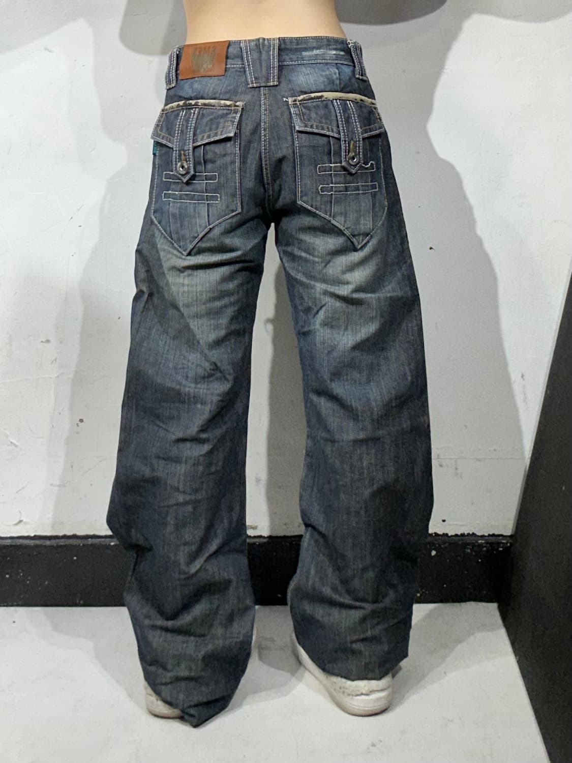 빈티지 중청 대장급 포켓 디테일 와이드 데님 팬츠 워싱 청바지 28  상품이미지3