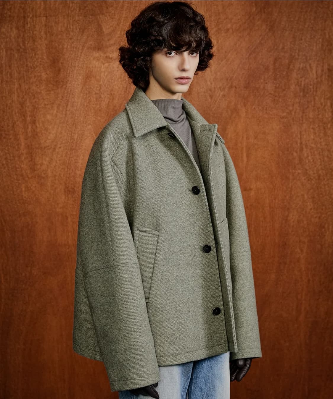 엘무드(LMOOD) 터틀 하프 코트 트윌 그린 46 Size 상품이미지1