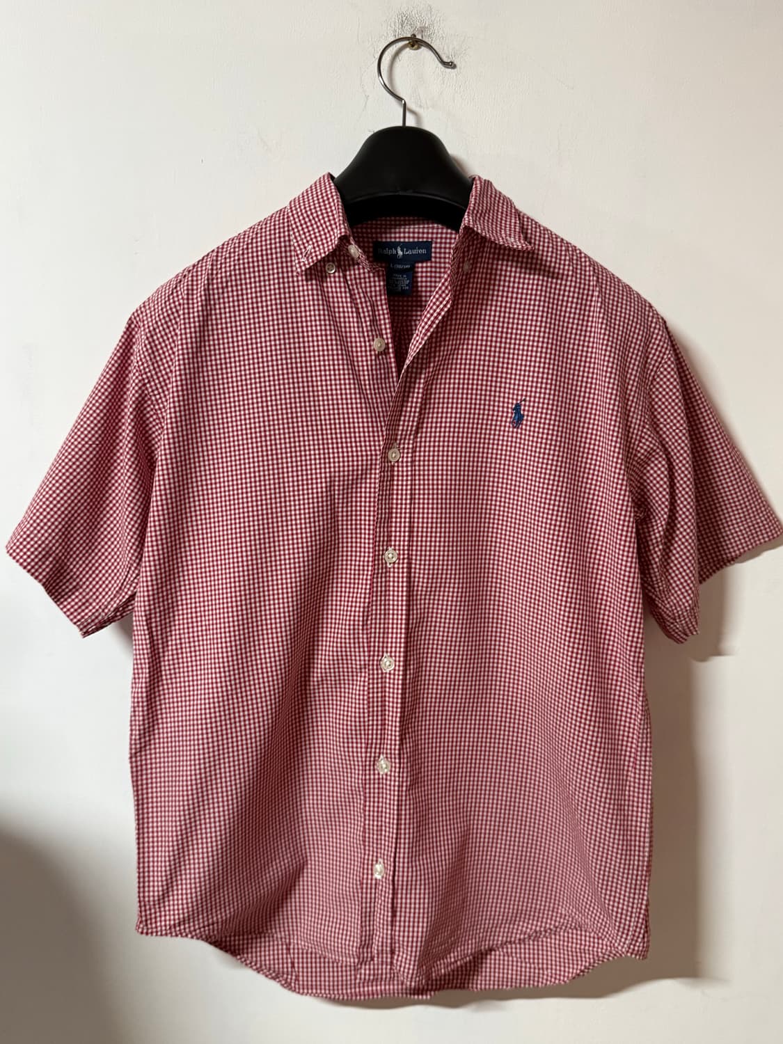 폴로 랄프로렌 레드 y2k 깅엄체크 반팔 셔츠 상품이미지2