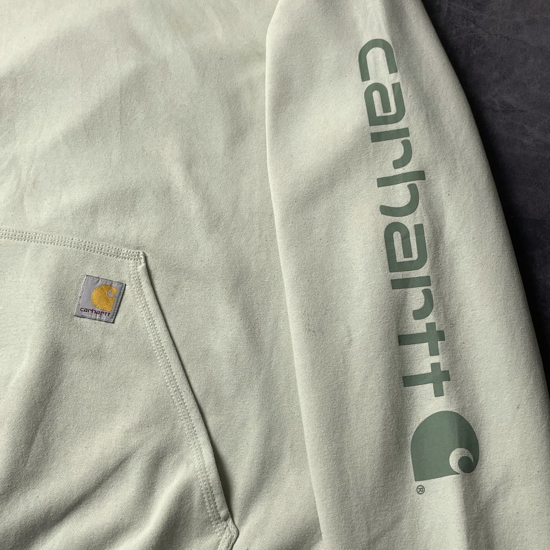 CARHARTT 칼하트 라이트그린 레터링 기모 후드티 A01032 상품이미지5
