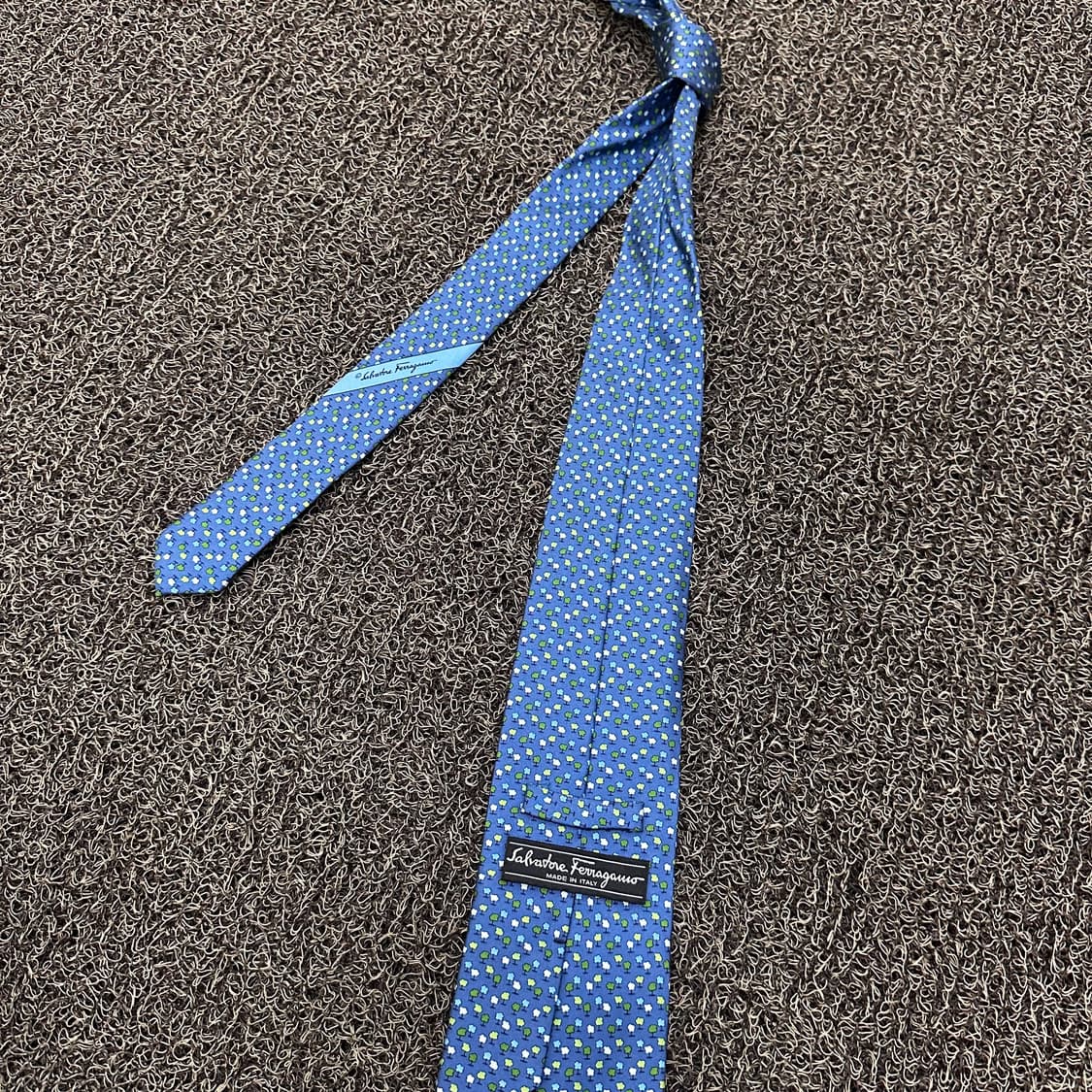 페라가모 실크 넥타이 블루 패턴 상품이미지4