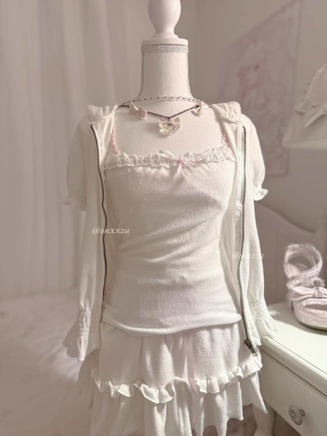 리즈리사 대대장 크림핑크 캐미솔 후드 세트 히메카지 라떼갸루 핀터깔 달천 상품이미지2