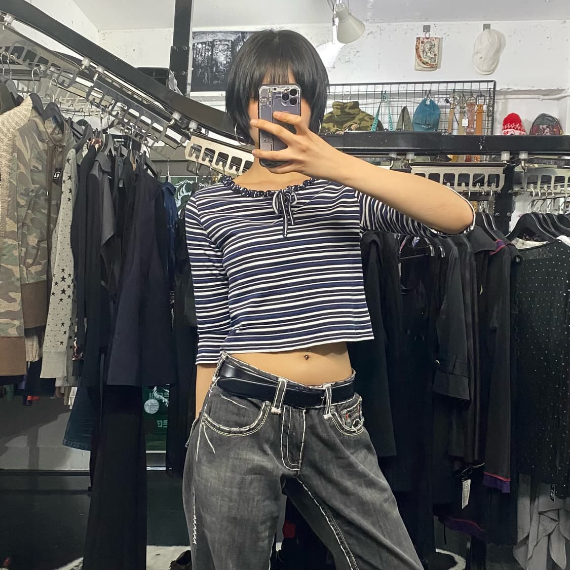 Courreges 프릴리본 디테일 스트라이프 7부 슬리브 상품이미지6