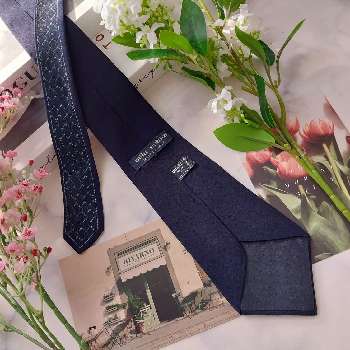 밀라 숀 실크 네이비 패턴 넥타이 8.5cm A+~A등급 k1736 상품이미지3