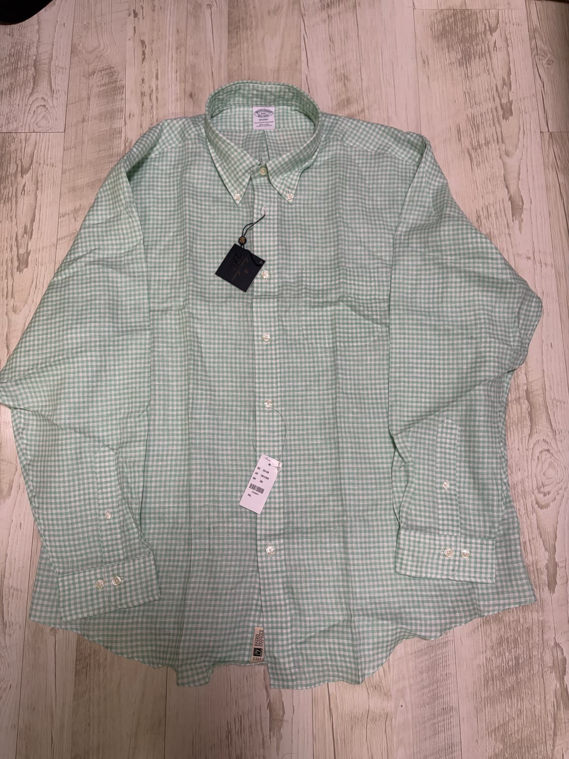 [XXL] 브룩스 브라더스 깅엄 체크 린넨 셔츠 그린 상품이미지3