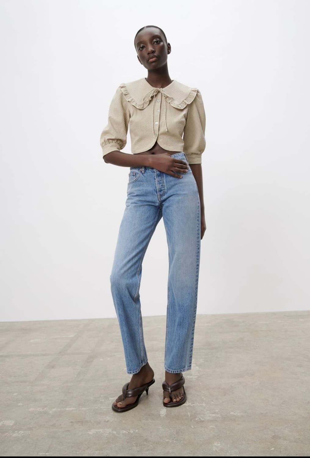 Zara texture check top 자라 깅엄체크 가니블라우스 상품이미지4