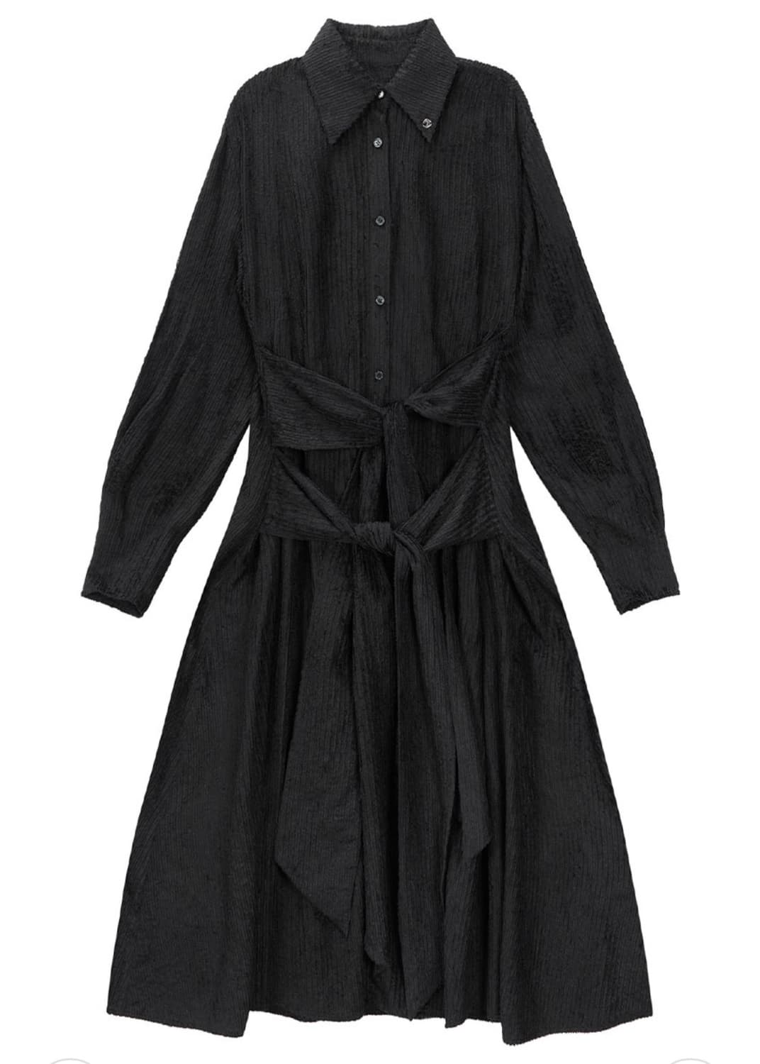 트리밍버드 스트라이프 스트랩 롱 셔츠 원피스 블랙 상품이미지1