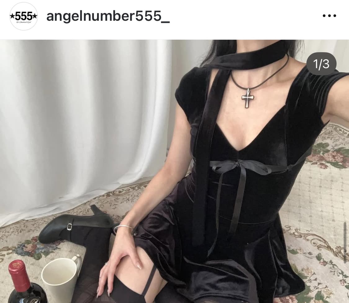 스카프 세트) 엔젤넘버555 벨벳 플레어 드레스 스카프세트 상품이미지1