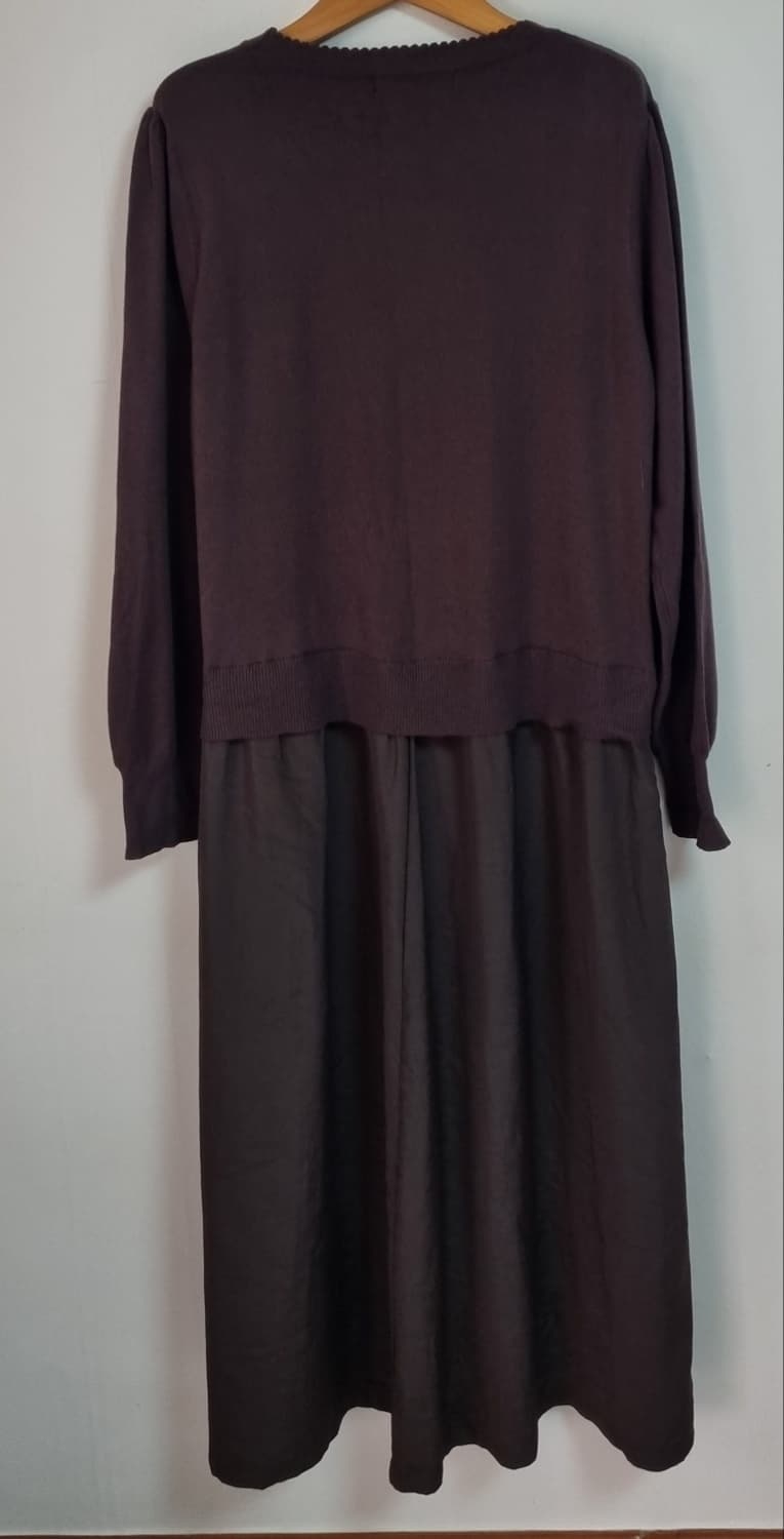 실측 M (66) BREAL 브라운 니트 긴팔 롱 원피스 상품이미지2