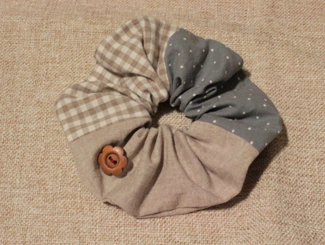 핸드메이드 패치워크 단추 스크런치 상품이미지5