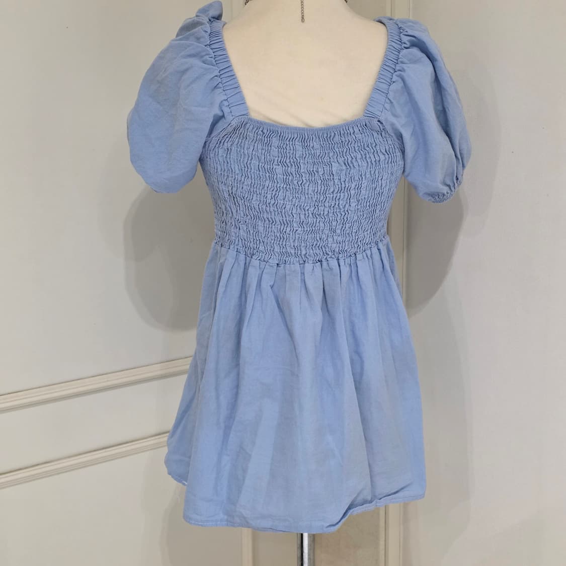 **서비스)하늘색 스카이블루 발레코어 히메갸루셔링퍼프 스모크 미니 원피스 상품이미지2