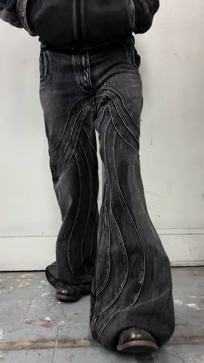 NOFAITH STUDIOS 웨이브 플레어 데님 워싱 팬츠 상품이미지2