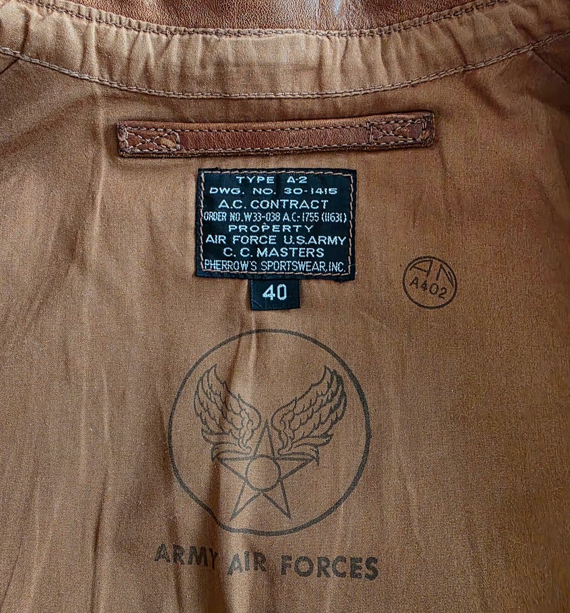 페로우즈 러셋브라운 말가죽 A-2 자켓 40 상품이미지5