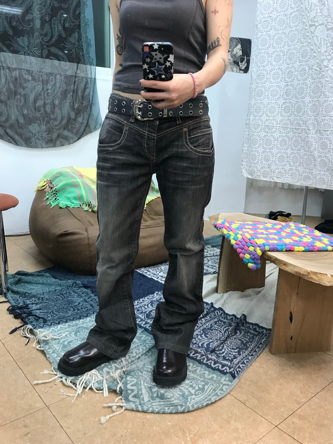 빈티지 여성 흑청 워싱 데님팬츠  상품이미지1