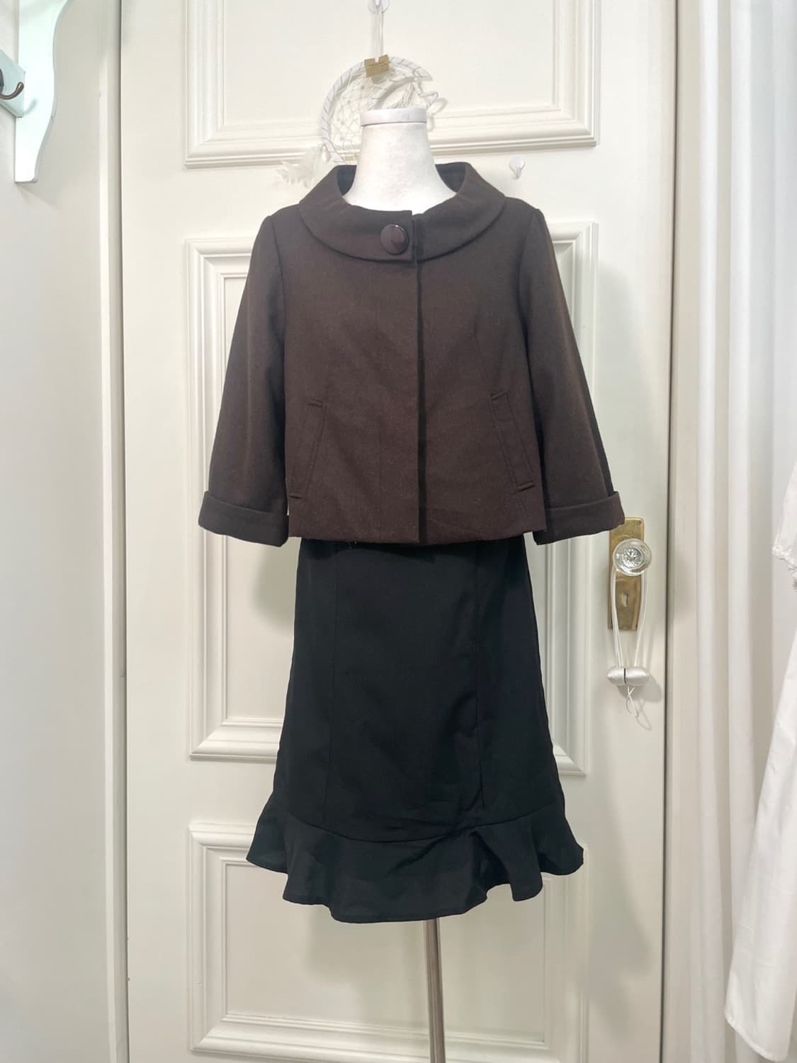 choco brown button point wool mini coat 상품이미지2