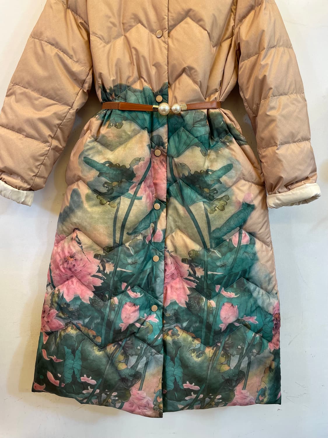 수입 플라워 오리털 덕다운롱패딩 여성롱패딩 꽃무늬패딩점퍼:) 하객룩연말룩 상품이미지2