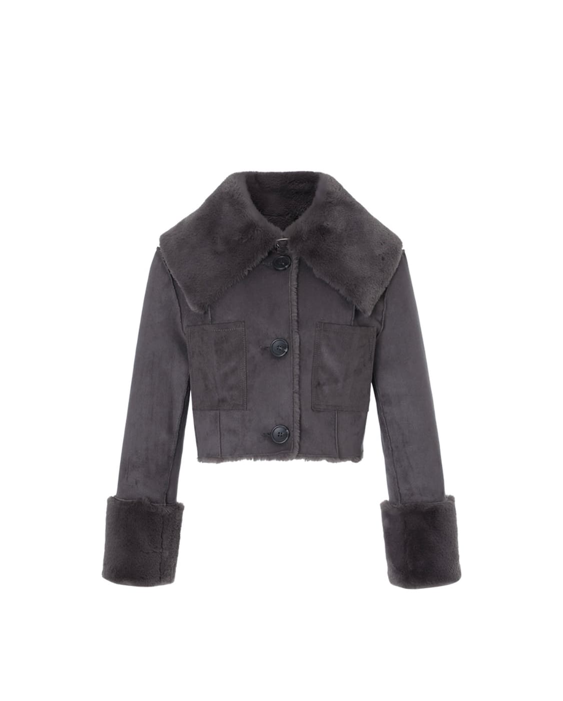 낫유어로즈 리버시블 세일러 무스탕 차콜 (장원영 착용) 상품이미지2