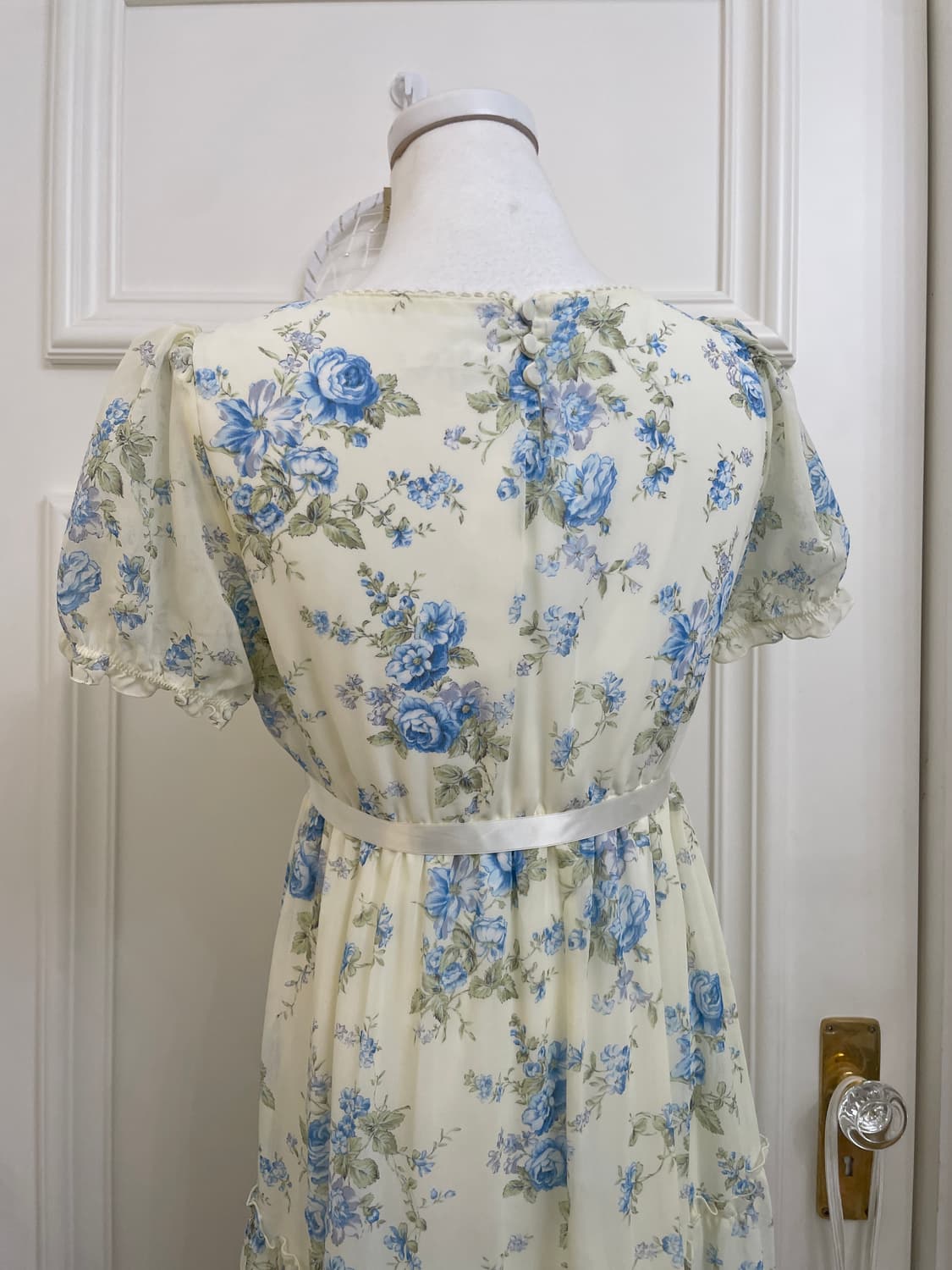 LEST ROSE blue flower bow point midi opc 상품이미지4