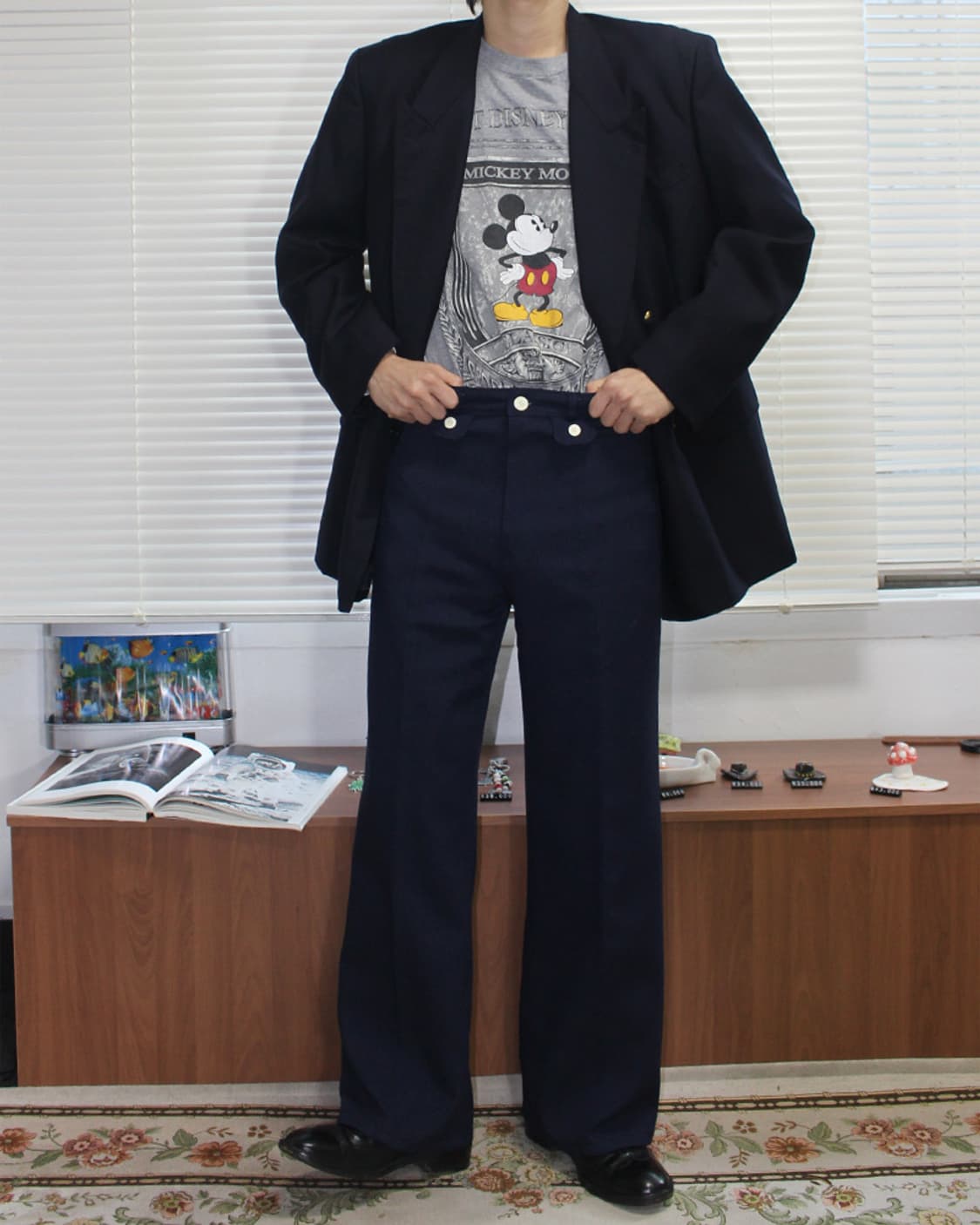 빈티지 에드윈 네이비 와이드 폴리 팬츠 슬랙스 상품이미지1