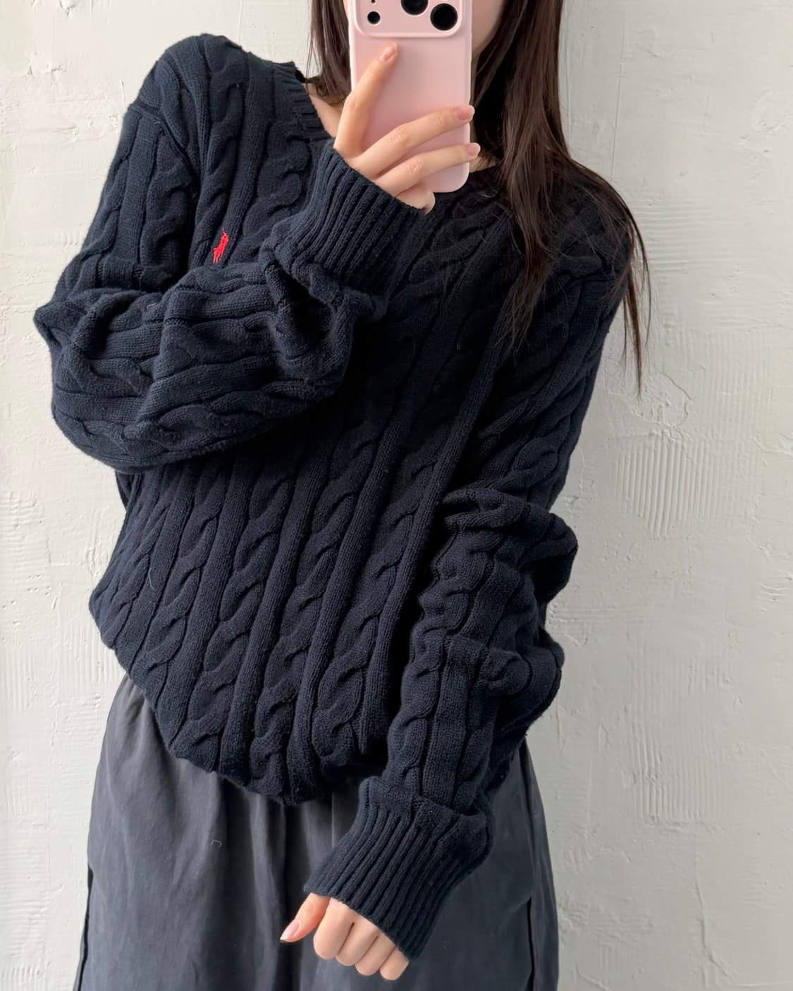 Polo 폴로 랄프로렌 QR신형 네이비컬러 코튼 케이블 니트 상품이미지8