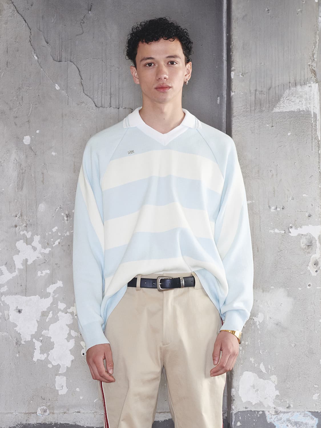 기준 스트라이프 니트 럭비 탑 SKY BLUE CREAM 상품이미지4