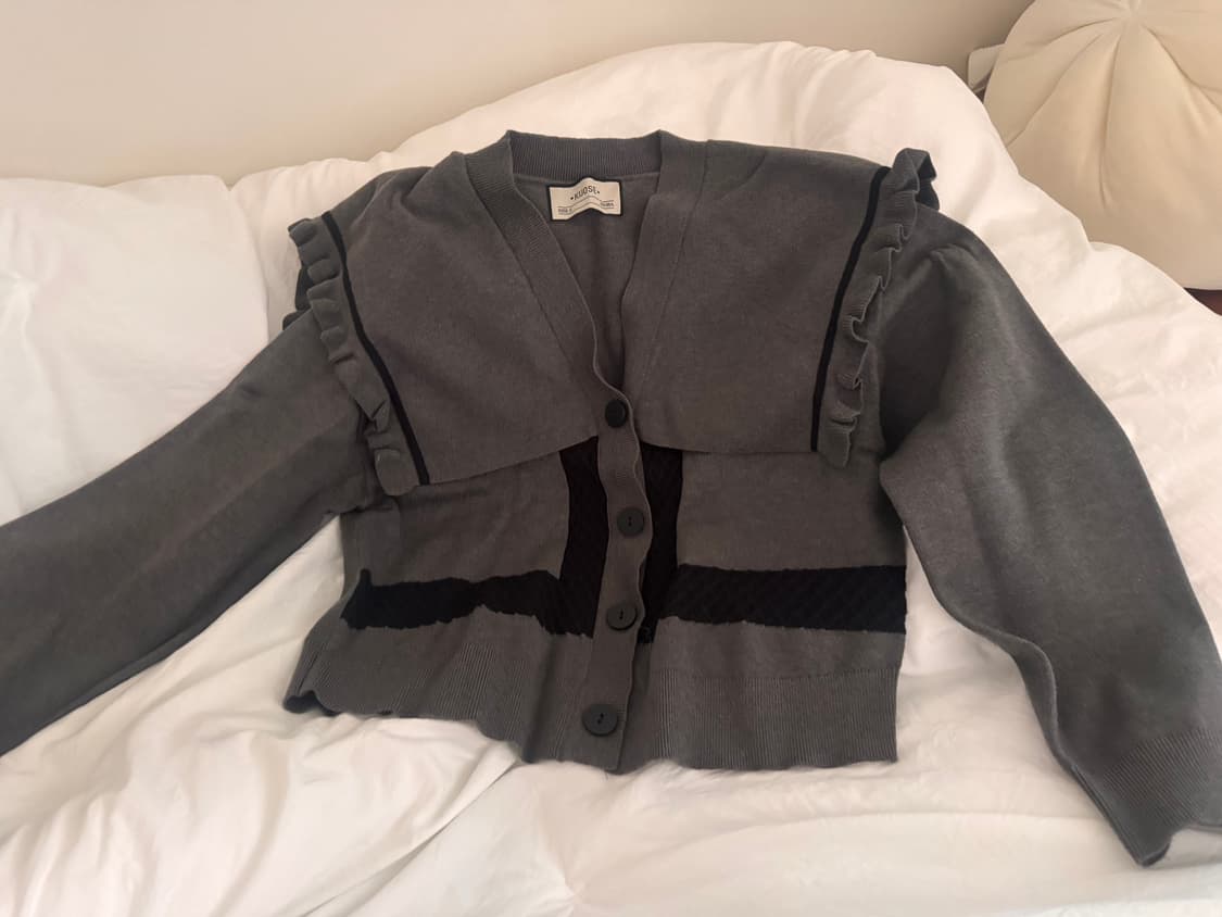 Kuose V-neck Lapel Grey Women Cardigan  상품이미지2