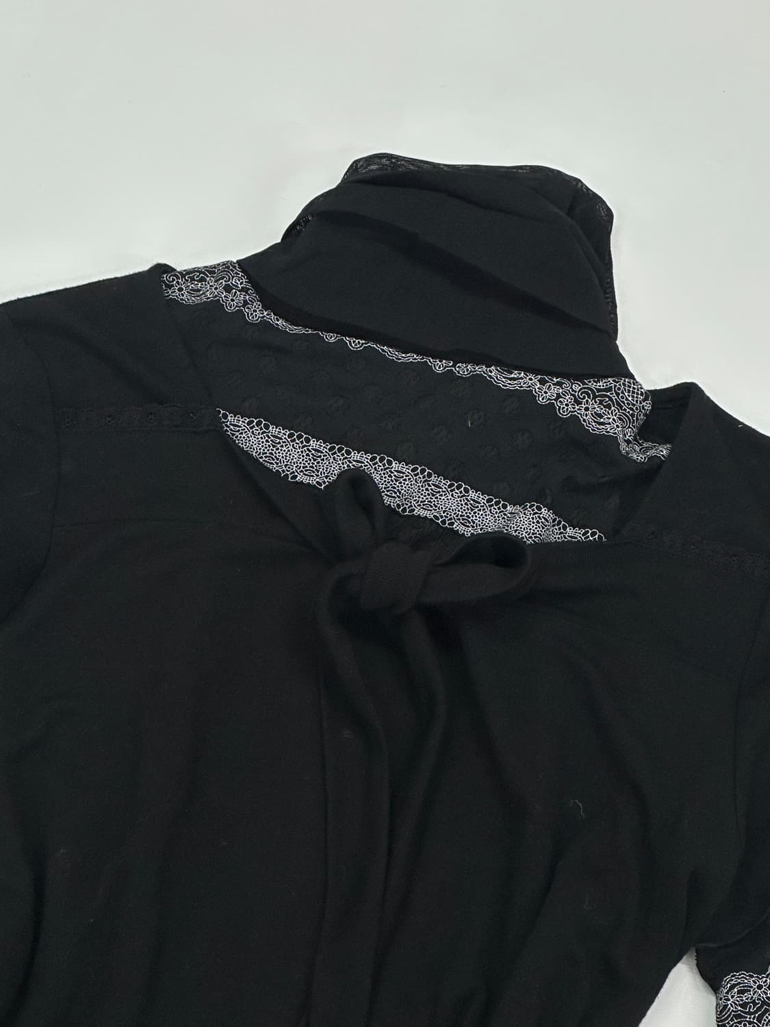 Jpn 블랙 긱시크 에스닉 레이스 레이어드 리본 상의코디세트 상품이미지4