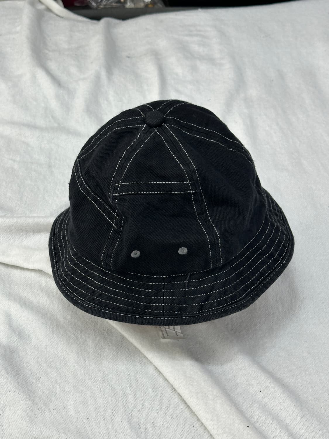 일본 빈티지 스티치 포인트 블랙 데님 가죽끈 포인트 버킷 벙거지 모자 상품이미지5