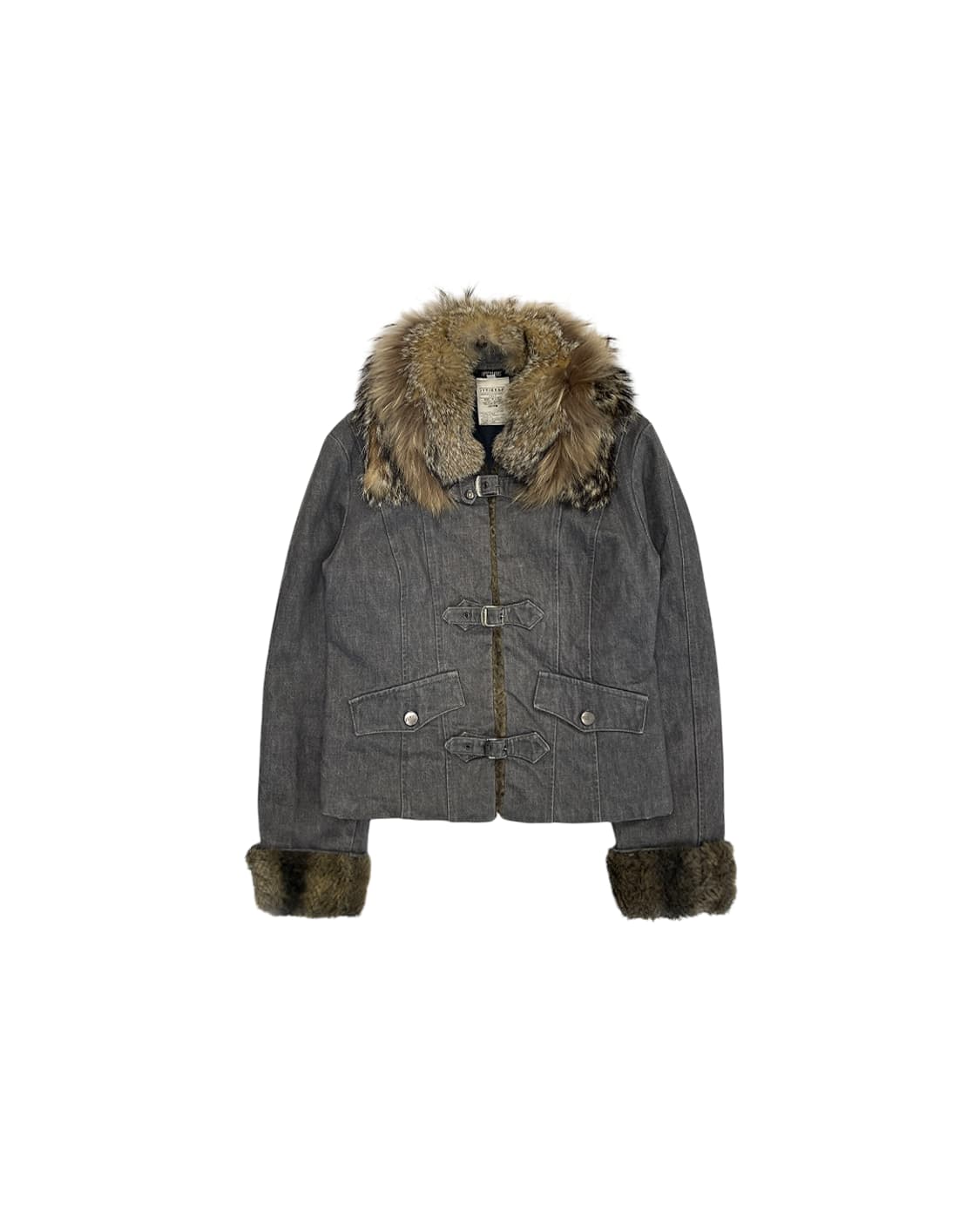 지안프랑코 페레 진 벨트 클로저 디테일 퍼 트리밍 데님 자켓 상품이미지4