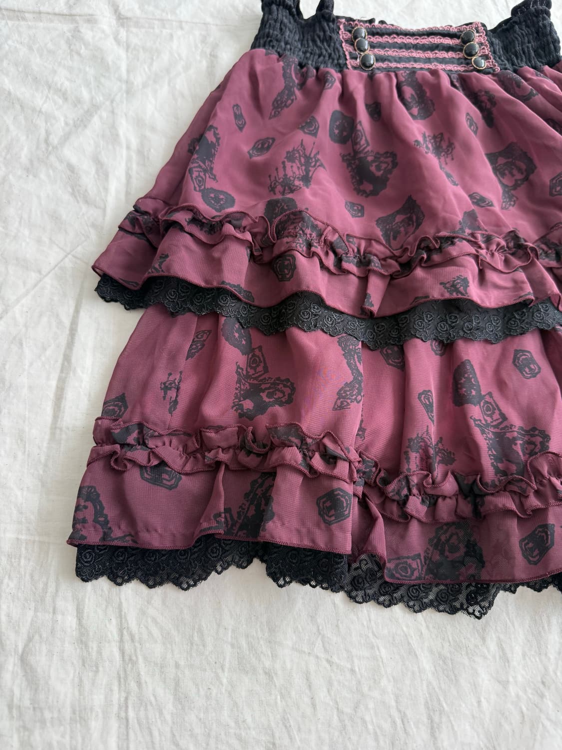 엑시즈팜 버건디 고스로리 미디 스커트 상품이미지3