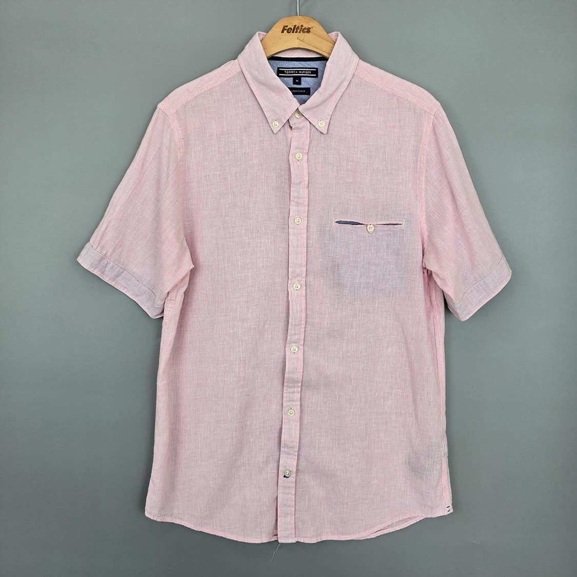 타미힐피거 린넨코튼 버튼다운 포켓 반팔셔츠 M 상품이미지1