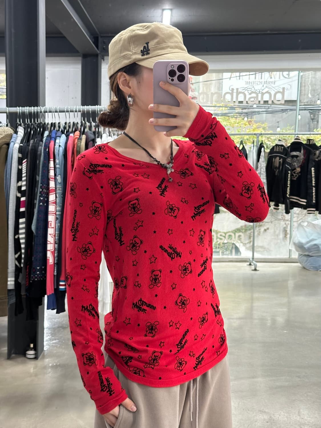 히스테릭글래머 퍽베어풀자수 루즈브이넥 니트롱슬리브 상품이미지2